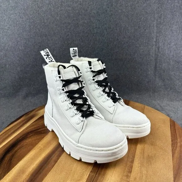 Dr. Martens Air Wair Combs Womens Size 5 White Combat Canvas Lace Up Ankle Boots - Picture 2 of 10